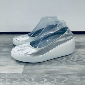 Fly London 39 Silver Platform Dolf658fly Wedges Stretch Lame Slip On $150
